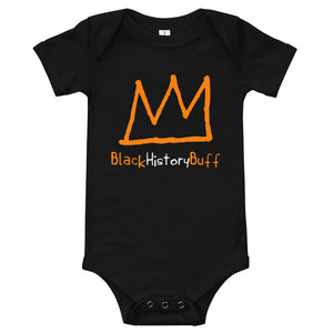 Cute Black baby grow with Orange crown in the middle and the words black history buff underneath