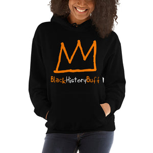 black hoodie with orange crown 